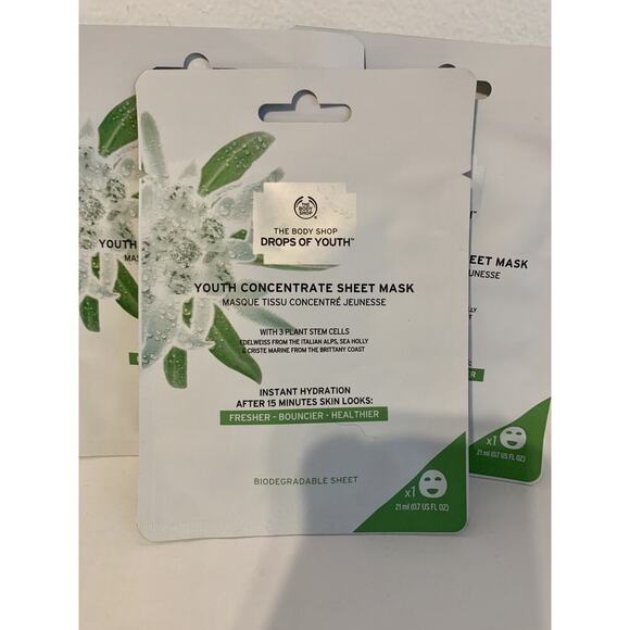 3x THE BODY SHOP Drops Of Youth Concentrate Sheet Mask NEW DOY Edelweiss Set - Picture 3 of 4